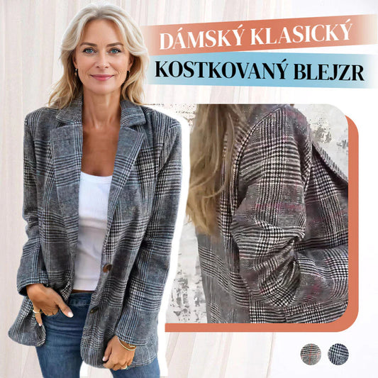 🔥Jesienny mały damski garnitur z kołnierzykiem z klapami i guzikami w kratkę