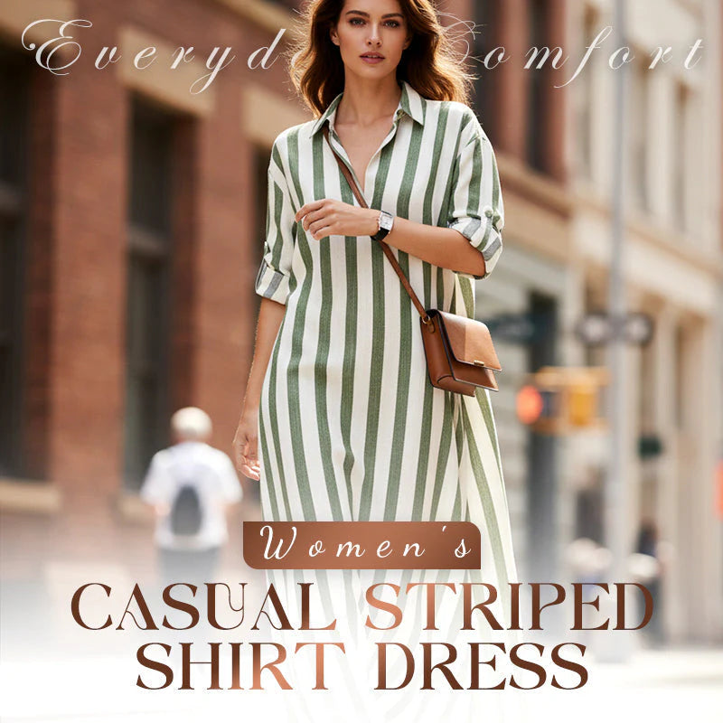 👗 50 % POPUST! 🌞 Črtasta srajčna obleka z dolgimi rokavi – prevelik kroj, navpične črte, čisti bombaž in praktični stranski žepi ✨