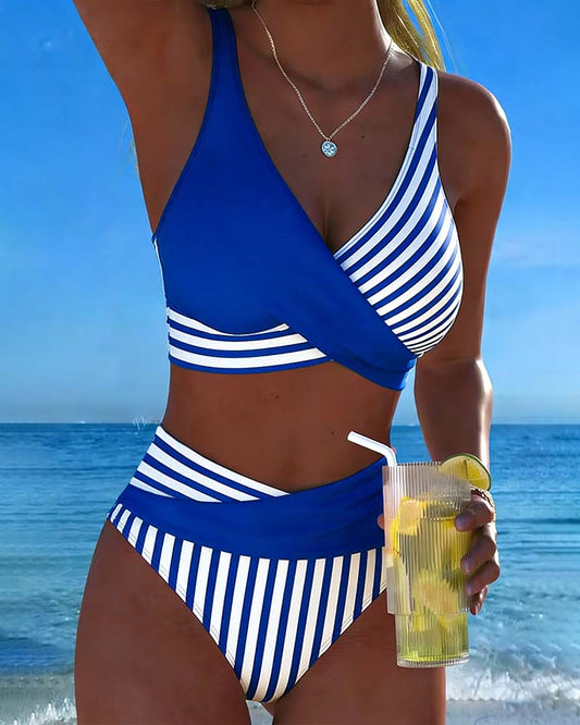 Bikini s križnim črtastim potiskom