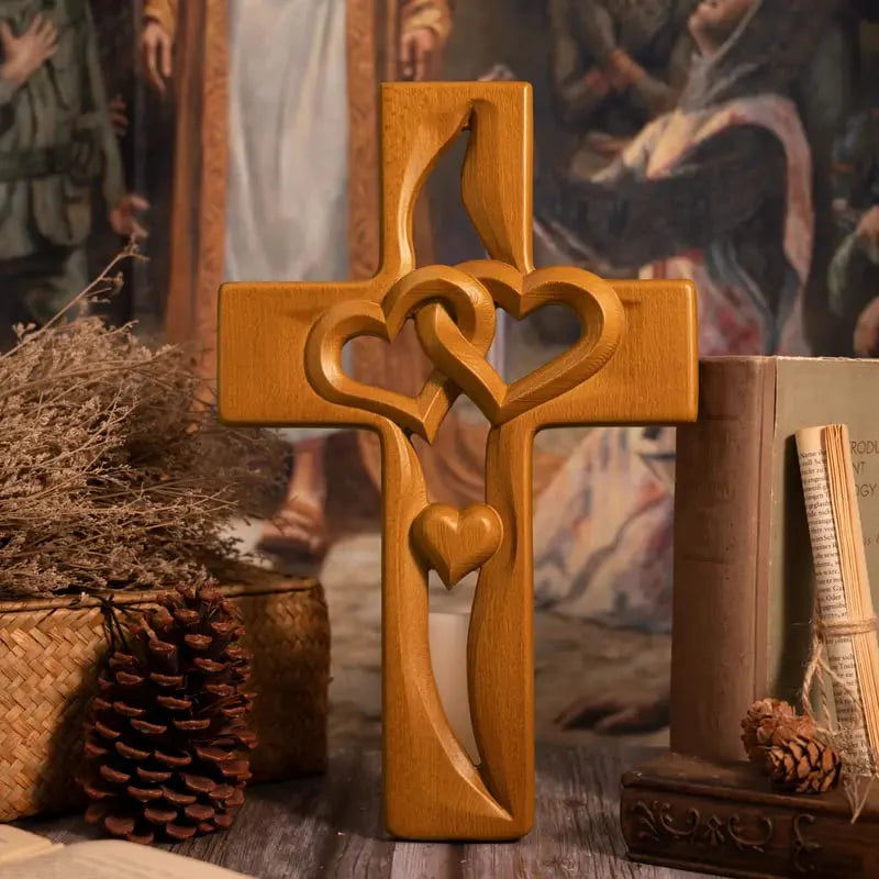 Leseni križ Prepletena srca♥ - Družinski blagoslov 🕊️