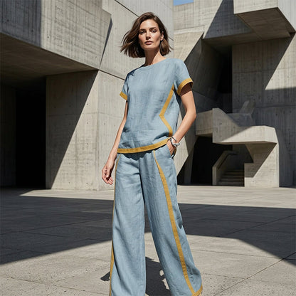 🎁Novi izdelki 2026 50% POPUST💥Ženski ležerni dvodelni komplet s kontrastnim robom