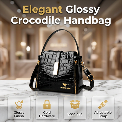 👜✨ Svetleča ženska torbica s krokodiljim vzorcem - strukturirana, zlati detajli, prostorna in elegantna 💼