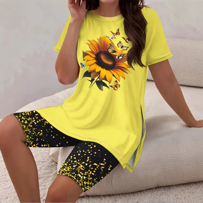 👚 Komplet tunik z več vzorci in razcepljenimi legicami za sprostitev