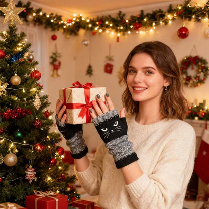 ❄️😻 Rękawiczki bez palców z haftem kota – ciepłe i stylowe na zimę ❄️