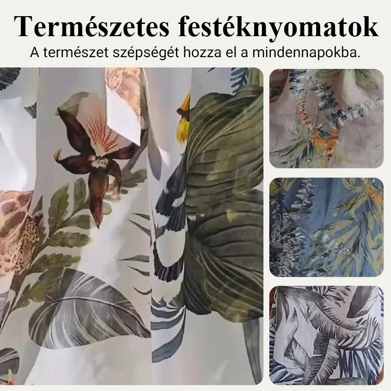 🌼Ženska obleka z okroglim izrezom iz bombaža in lana s potiskom