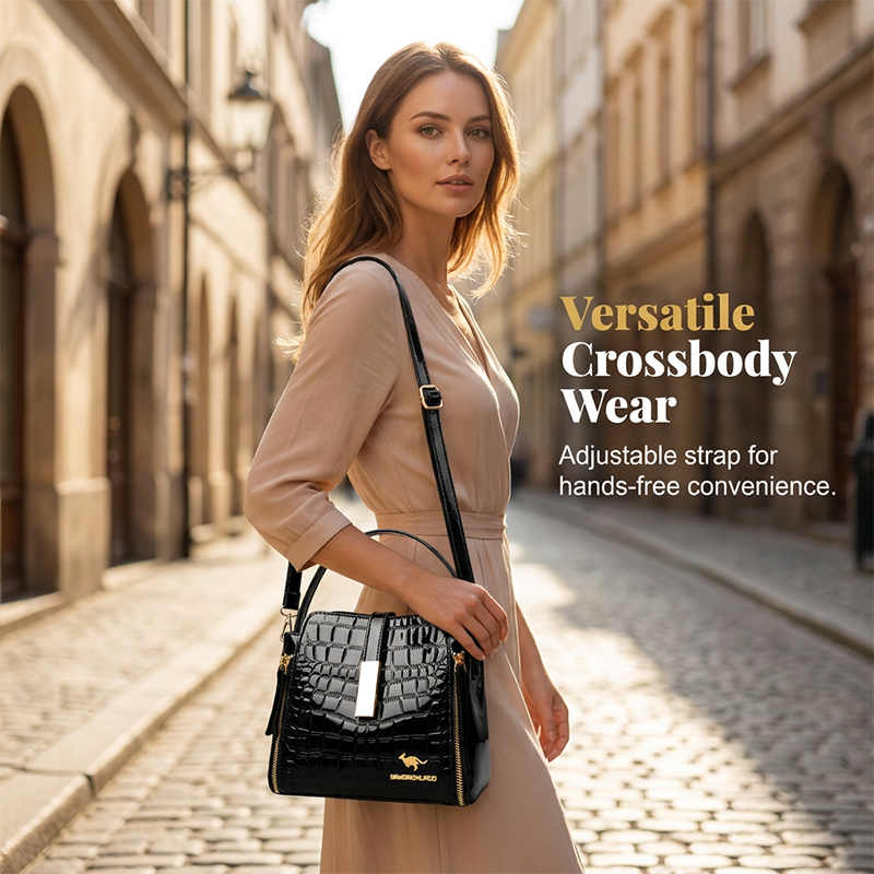 👜✨ Svetleča ženska torbica s krokodiljim vzorcem - strukturirana, zlati detajli, prostorna in elegantna 💼