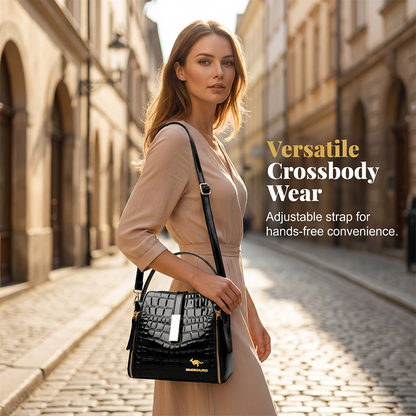 👜✨ Svetleča ženska torbica s krokodiljim vzorcem - strukturirana, zlati detajli, prostorna in elegantna 💼