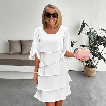 🎁 50 % POPUST! Elegantna obleka z večplastnimi volančki na rokavih za ženske - lahkoten stil za vsako priložnost 💃