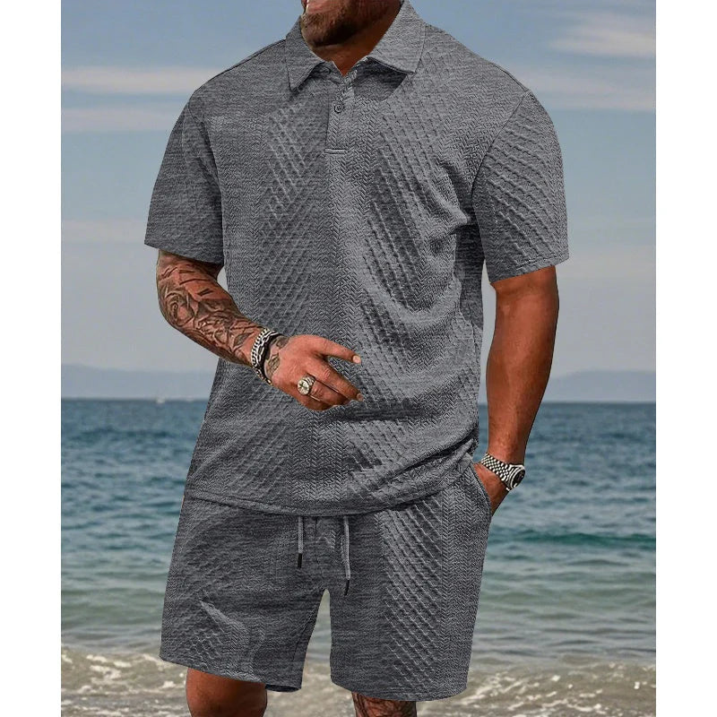 👕 50 % POPUST! 💎 Moški dvodelni komplet z diamantnim vzorcem – majica s kratkimi rokavi in kratke hlače – zračen, brez gub in sproščen poletni videz ☀️
