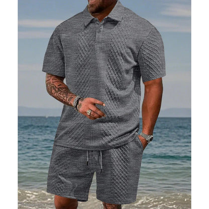 👕 50 % POPUST! 💎 Moški dvodelni komplet z diamantnim vzorcem – majica s kratkimi rokavi in kratke hlače – zračen, brez gub in sproščen poletni videz ☀️