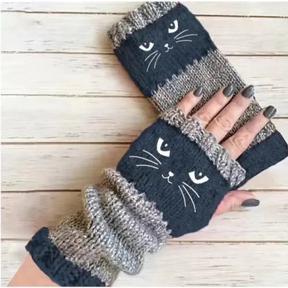 ❄️😻 Rękawiczki bez palców z haftem kota – ciepłe i stylowe na zimę ❄️