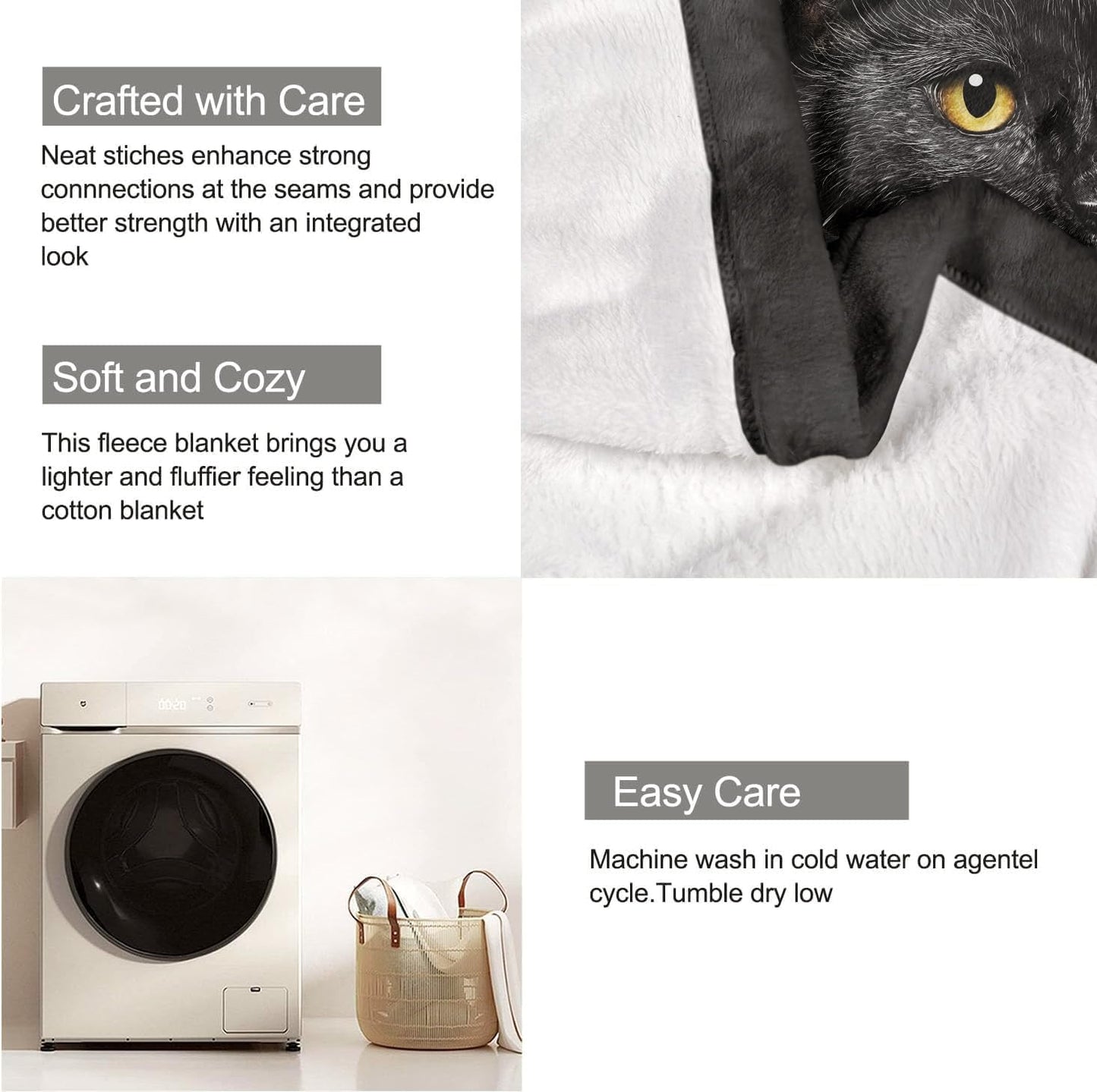 Cute Black Cat Print Flannel Blanket
