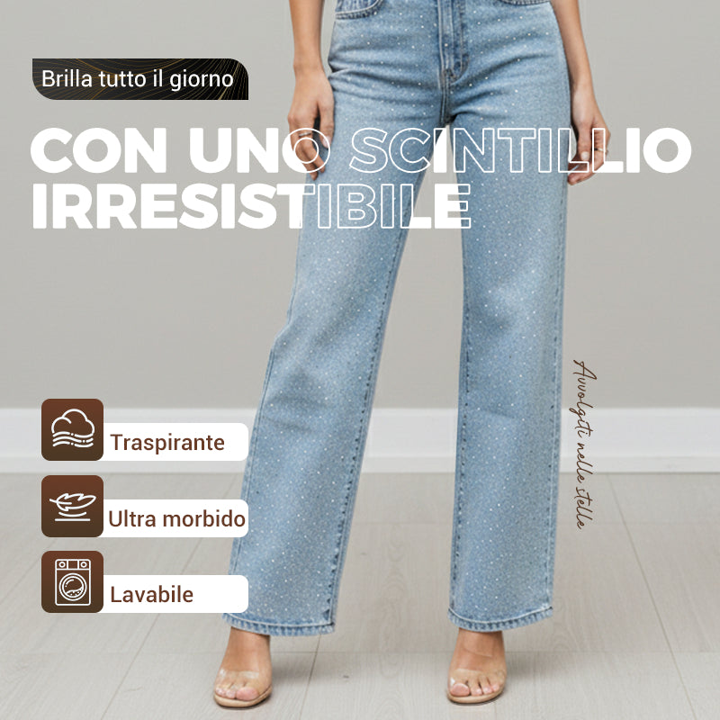 Jeans z ravnimi hlačnicami in okrasnimi kristali