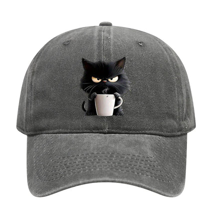 😻Urocza, czarna czapka baseballowa w stylu vintage z kotem
