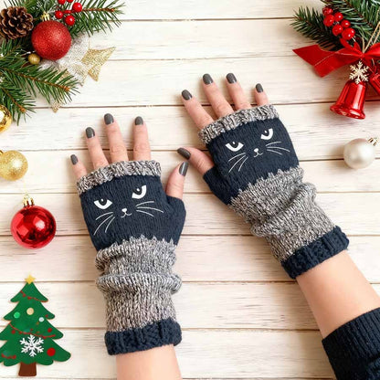 ❄️😻 Rękawiczki bez palców z haftem kota – ciepłe i stylowe na zimę ❄️