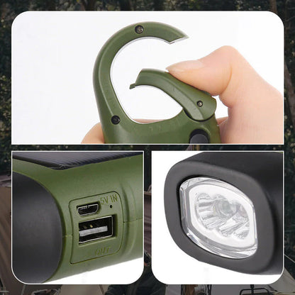 Zewnętrzna lampa awaryjna (korbowa + solarna + ładowanie przez USB)