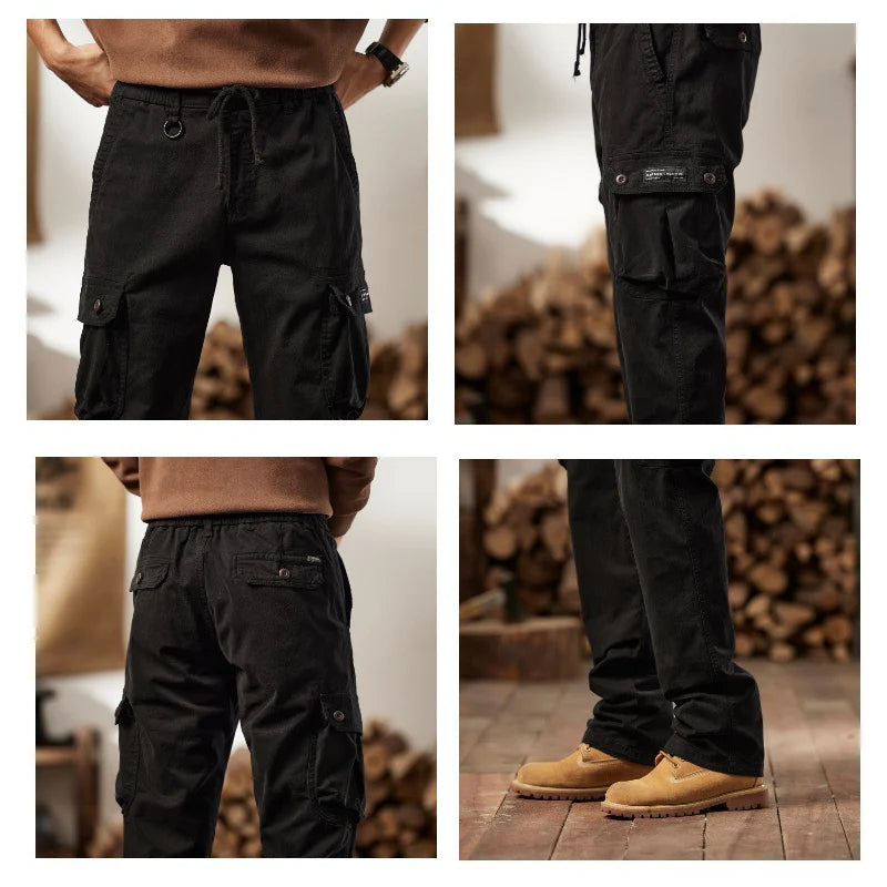 👖🛠️ Moške taktične hlače iz 100 % bombaža, v kaki barvi - z veliko žepi