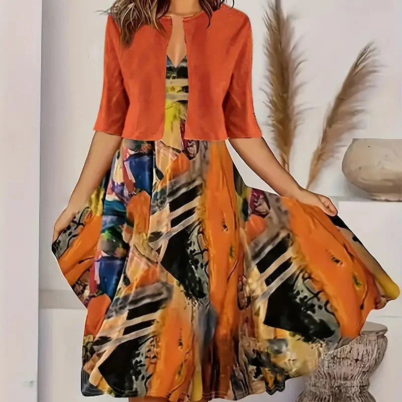 🔥Omejena ponudba: 50 % popust💎👗Dvodelni komplet za ženske - kratka jopica in obleka brez rokavov, elegantno in prefinjeno😍