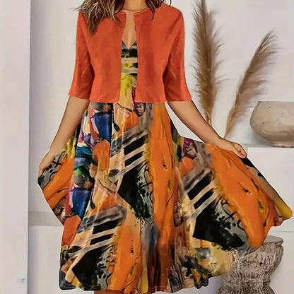 🔥Omejena ponudba: 50 % popust💎👗Dvodelni komplet za ženske - kratka jopica in obleka brez rokavov, elegantno in prefinjeno😍