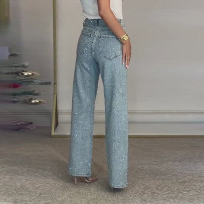 Jeans z ravnimi hlačnicami in okrasnimi kristali