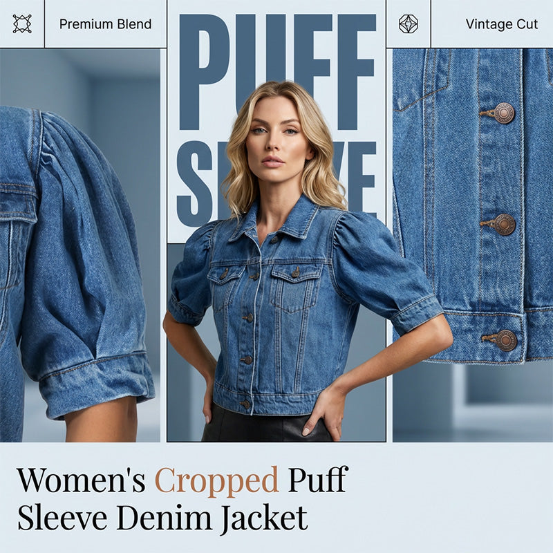 Ženska jeans jakna s kratkimi in napihnjenimi rokavi