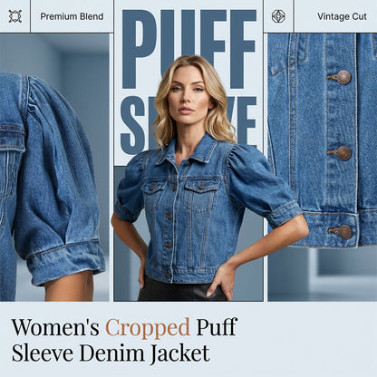 Ženska jeans jakna s kratkimi in napihnjenimi rokavi