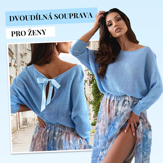 Niebieski dwuczęściowy komplet: niebieski top z kokardą na plecach i spódnica z tiulu✨