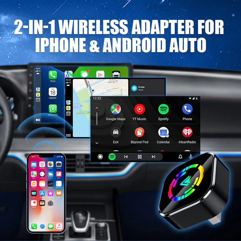 🔥🚗Bezprzewodowy adapter 2 w 1 do iPhone'a i Androida Auto