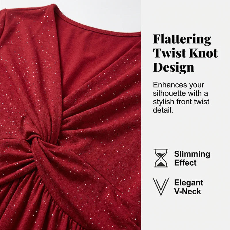 👗Elegantna obleka za ženske z V-izrezom in zavitim detajlom na sprednji strani✨