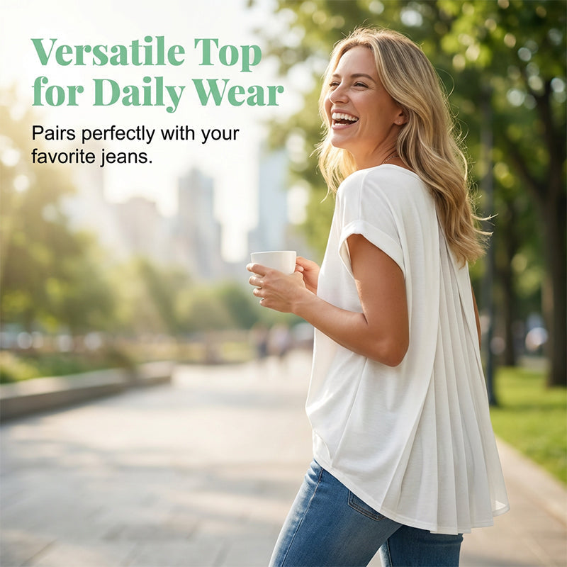 Ohlapen top s kratkimi rokavi in obrnjenimi gubami na hrbtu