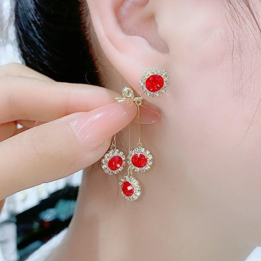 Zircon Round Petal Earrings