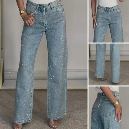 Jeans z ravnimi hlačnicami in okrasnimi kristali