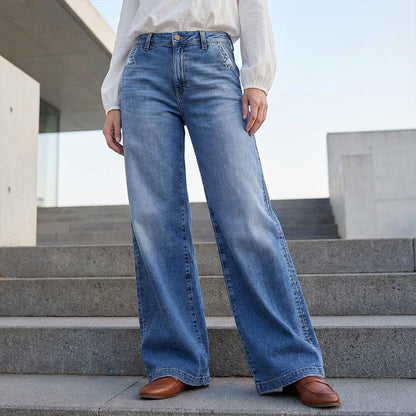 ⏳Časovno omejena razprodaja⏰Ženske vintage kavbojke z visokim pasom in širokimi hlačnicami👖