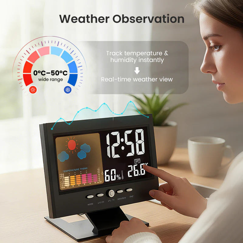 🔥Digitalna LED-ura za spremljanje temperature in vlažnosti, vremenska napoved, LED-namizna budilka
