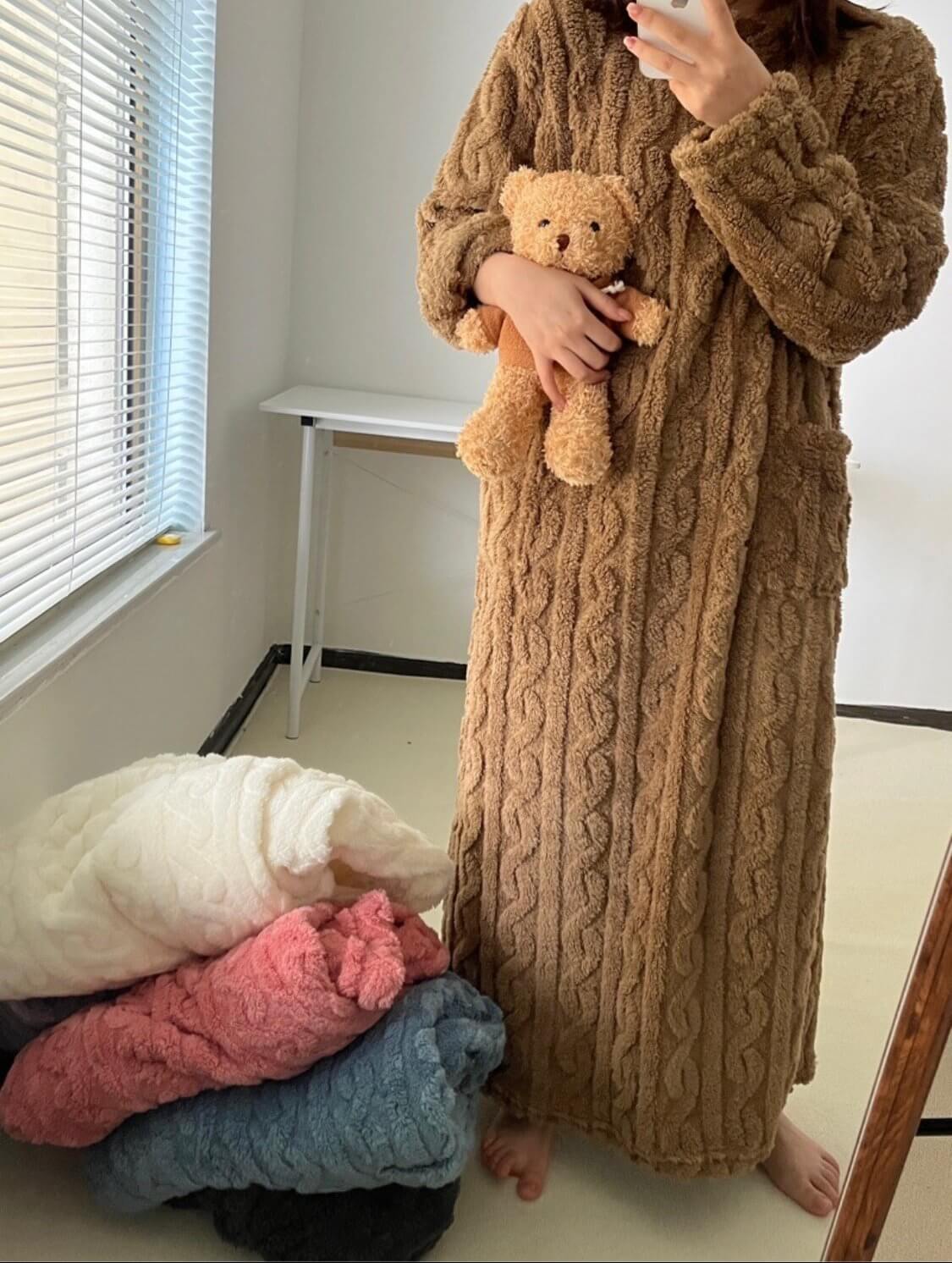 ❄️⏰ zimowy płaszcz z polaru koralowego