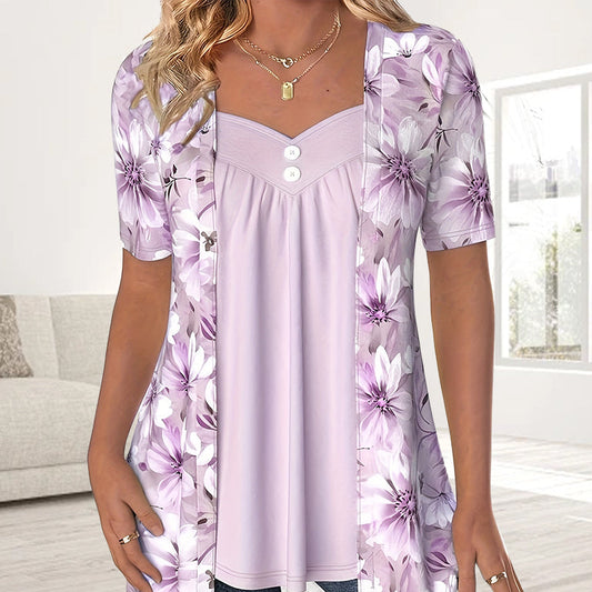 👚Damski top z nieregularnym kwiatowym wzorem✨