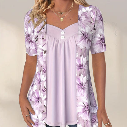 👚Damski top z nieregularnym kwiatowym wzorem✨